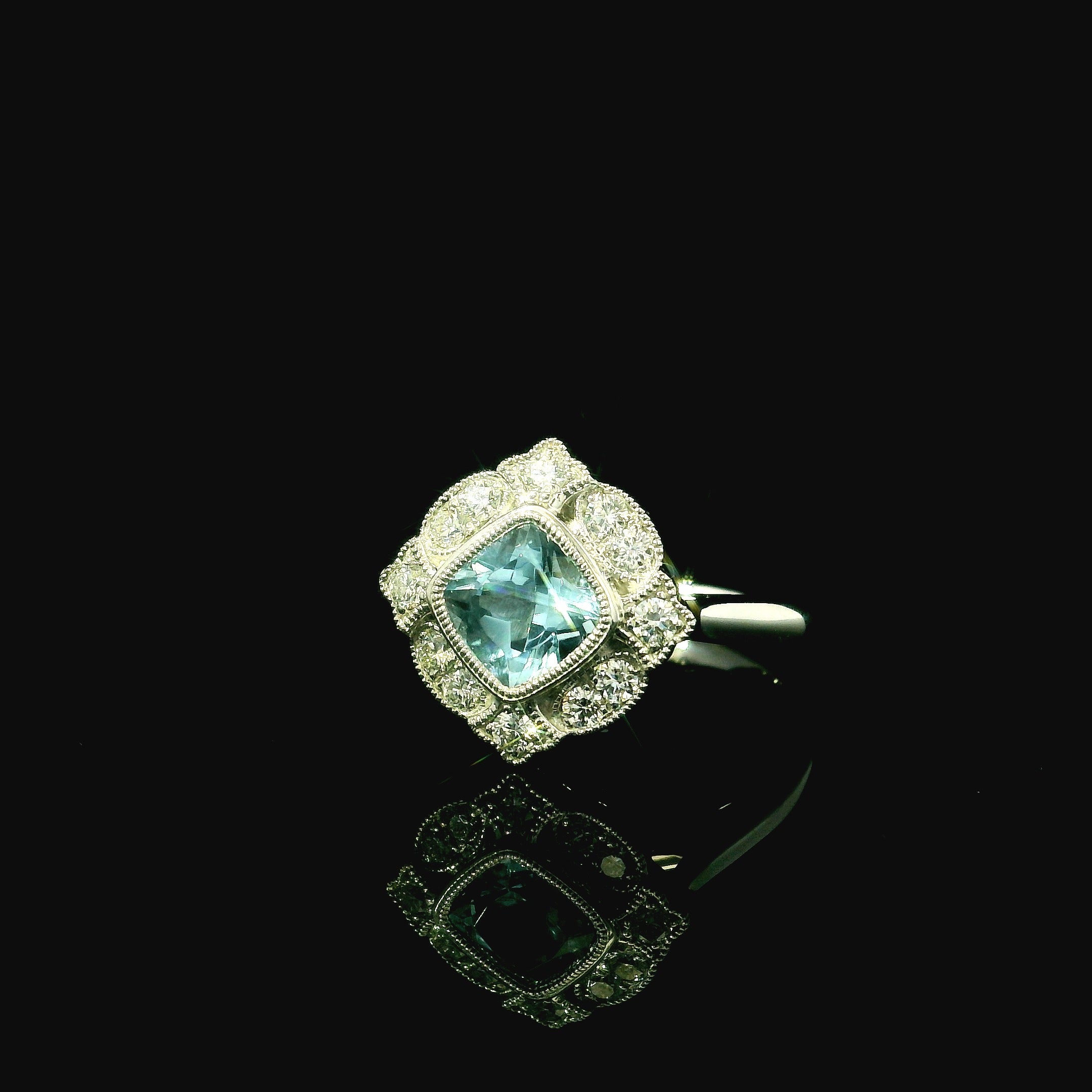 Platinum aquamarine diamond ring - art deco vintage style womens ring in west malling