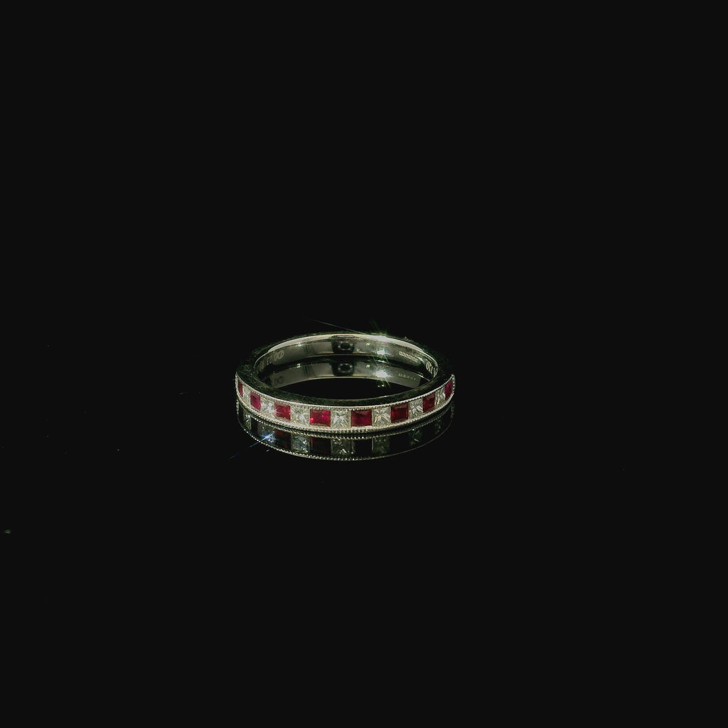 ruby and diamond eternity ring for women. simple elegant ring for women. white gold ring. wedding band
