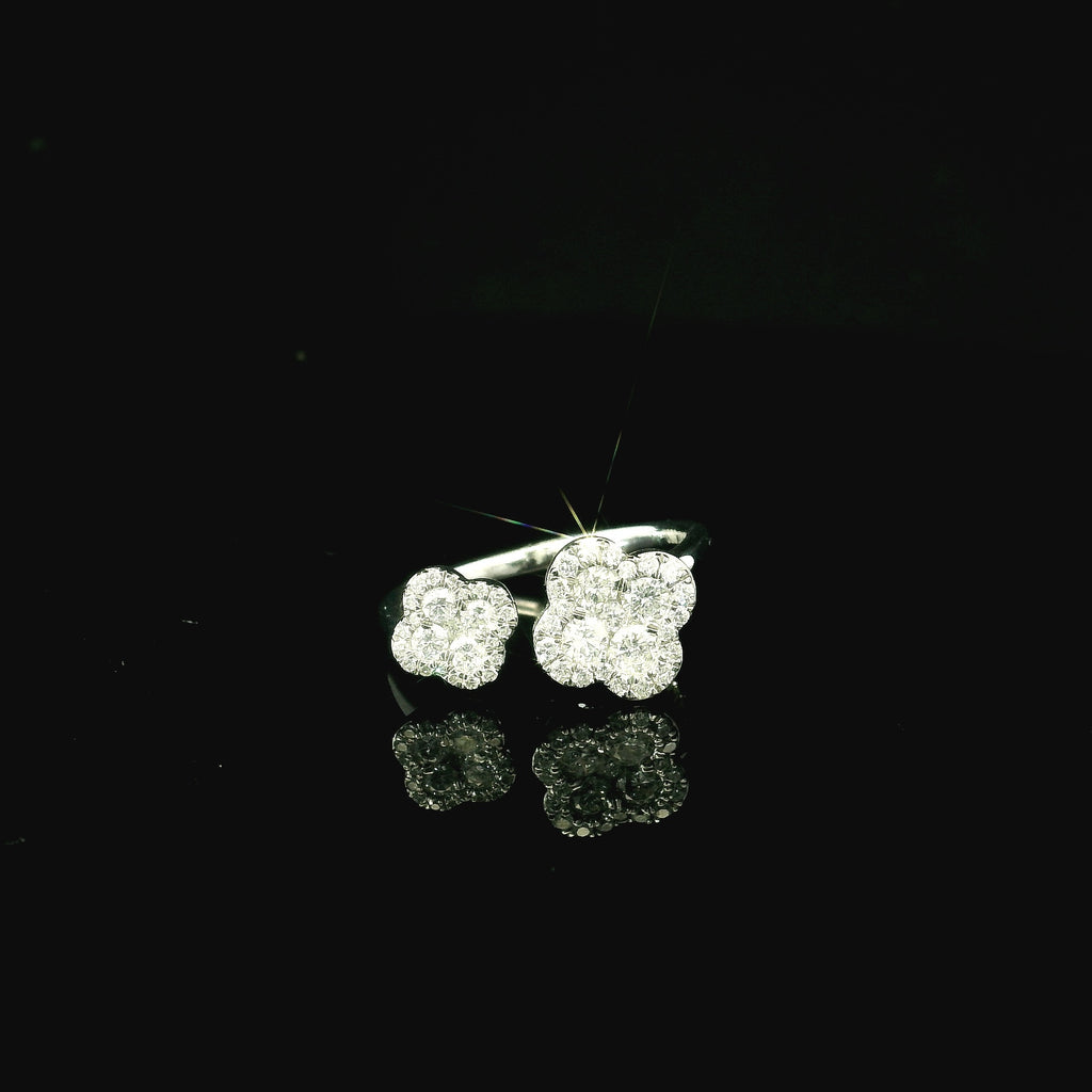 Double four leaf clover diamond cluster design - platinum ring for women