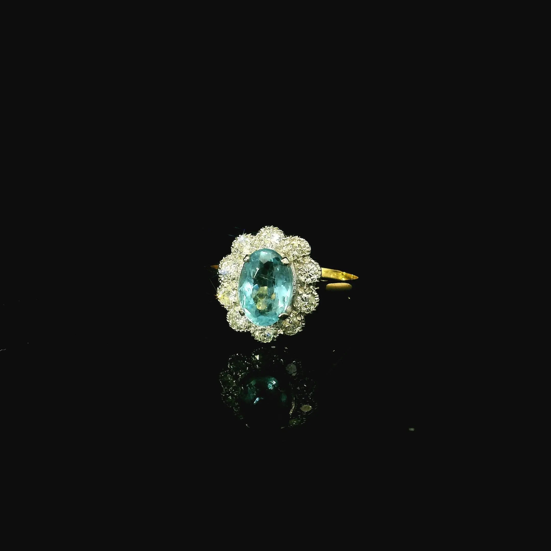 aquamarine art deco vintage inspired ring with diamond cluster