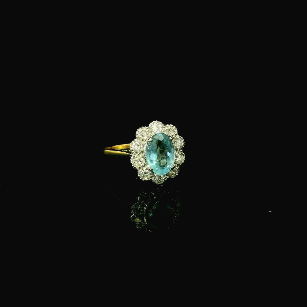 18ct White & Yellow Gold Aquamarine and Diamond Cluster Ring – Oval Cut - Andrew Smith Jewellers