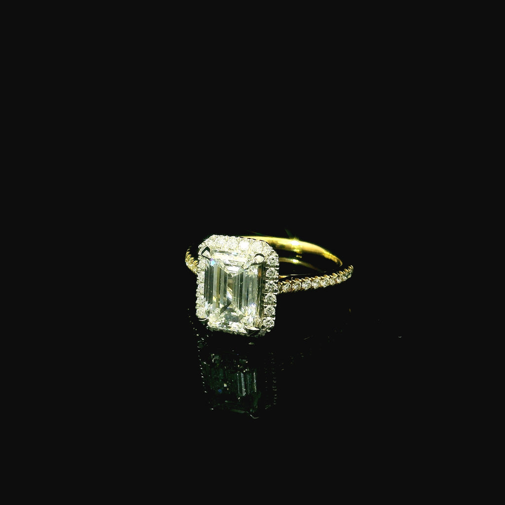 yellow gold ring for women. gold ring with diamonds around band. diamonds on ring band. engagement ring for women