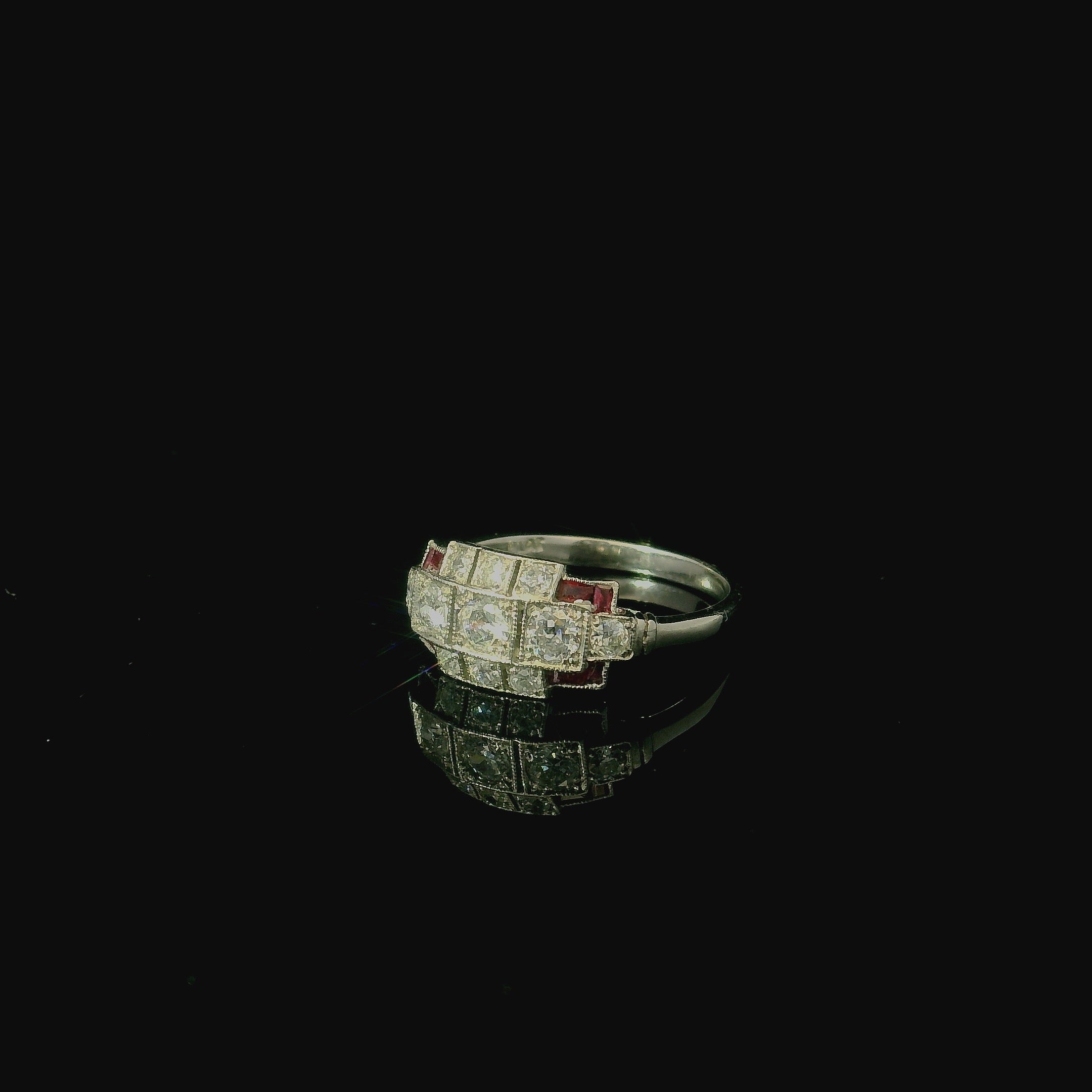 Art Deco Style Platinum Ruby and Old Cut Diamond Ring - Andrew Smith Jewellers