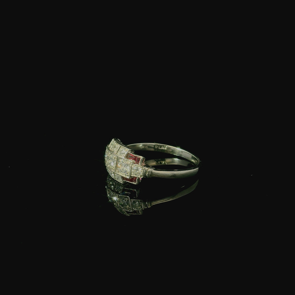 Art Deco Style Platinum Ruby and Old Cut Diamond Ring - Andrew Smith Jewellers