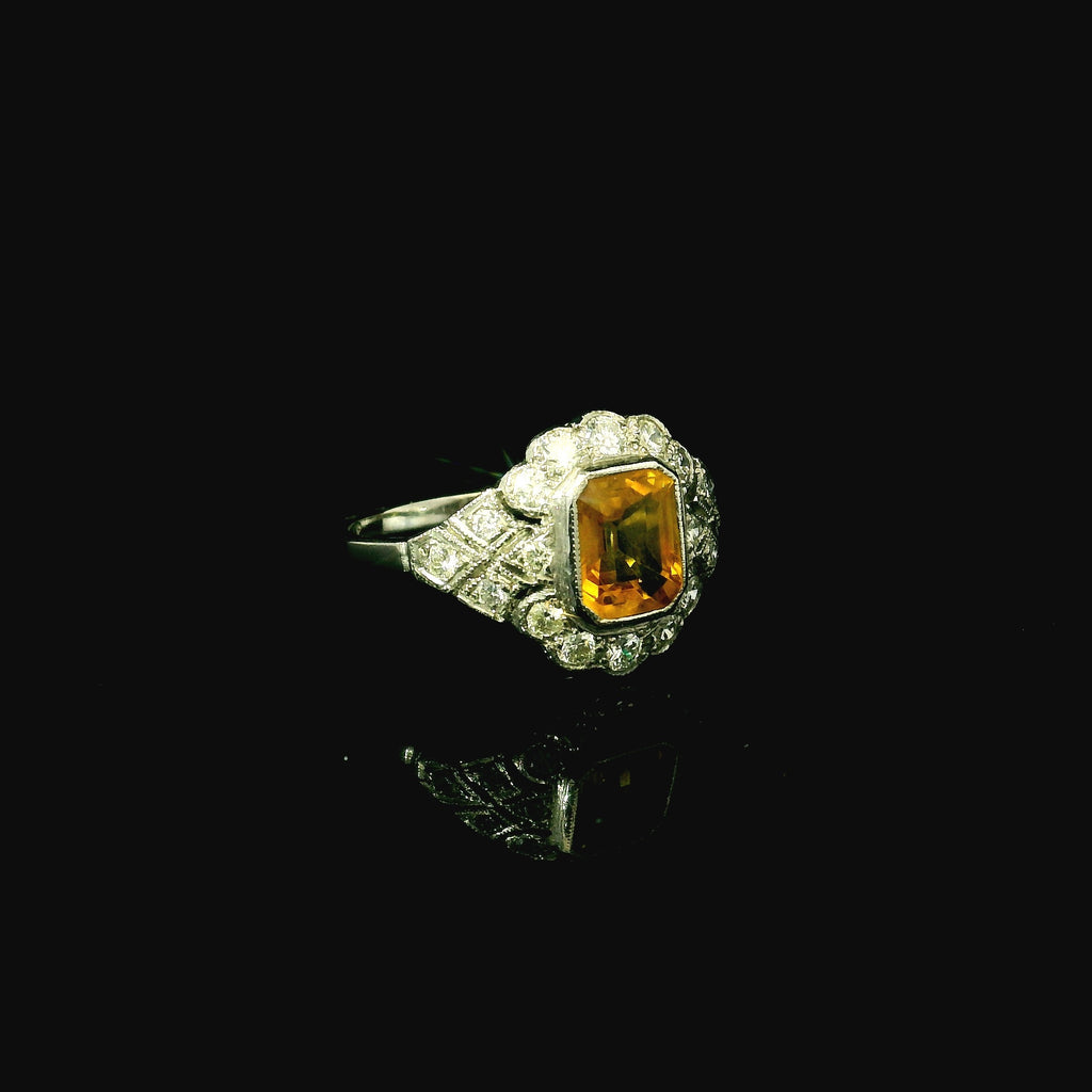 yellow sapphire. platinum art deco ring. antique ring for women. art deco jewellery for women
