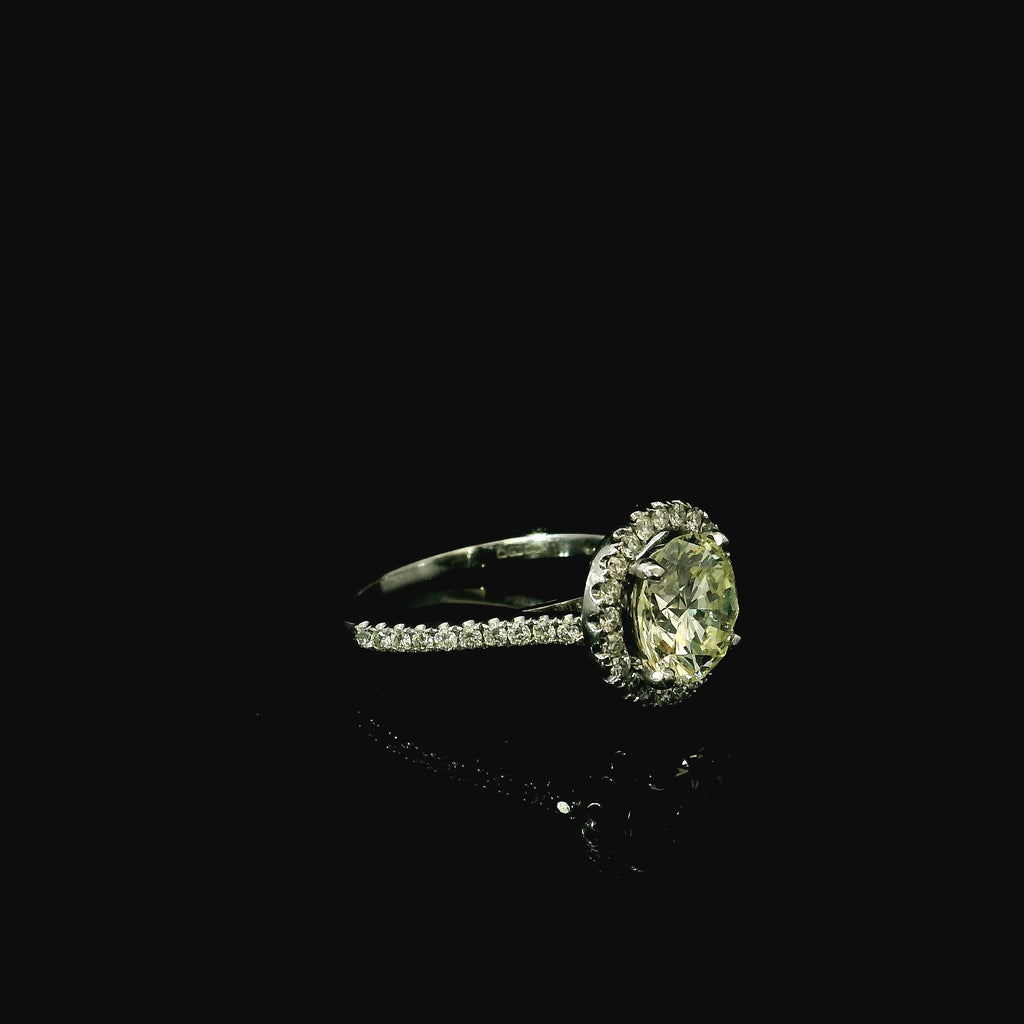 18ct White Gold Diamond Solitaire Ring with Halo and Diamond Shoulders - Andrew Smith Jewellers