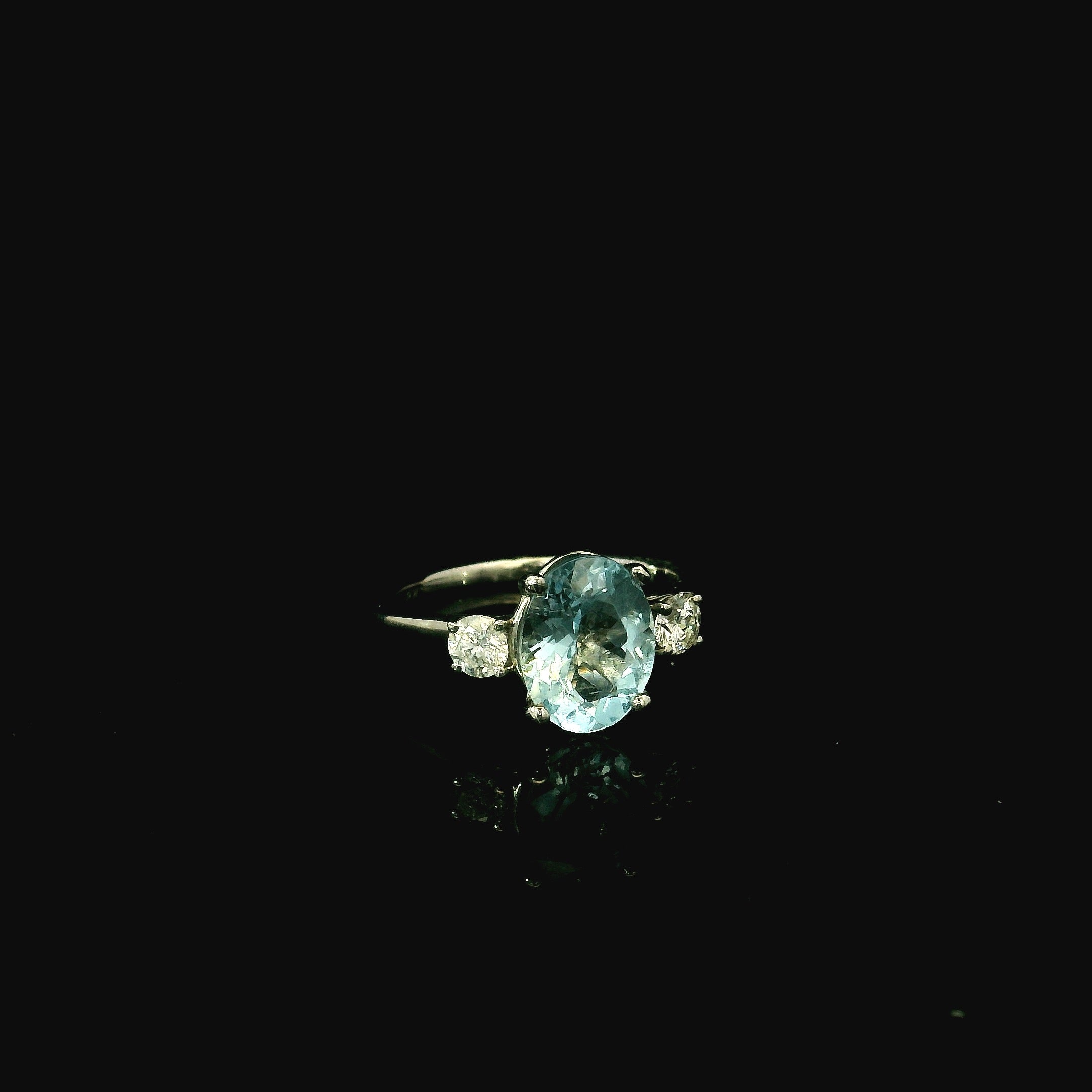 White Gold Aquamarine and Diamond Three Stone Ring - engagement rings available for collection in west malling kent