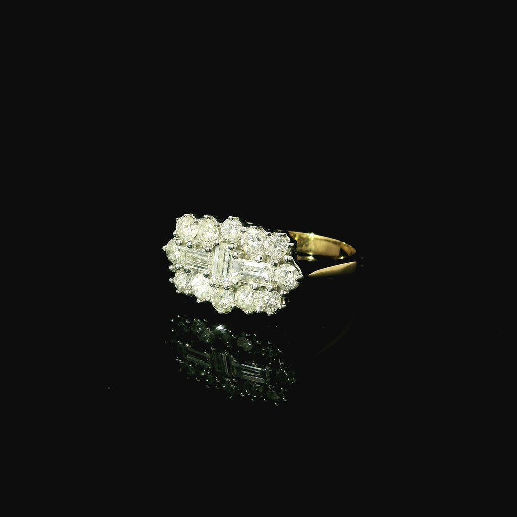 diamond cluster ring. boat ring for women. diamond ring for women. yellow gold ring with diamonds