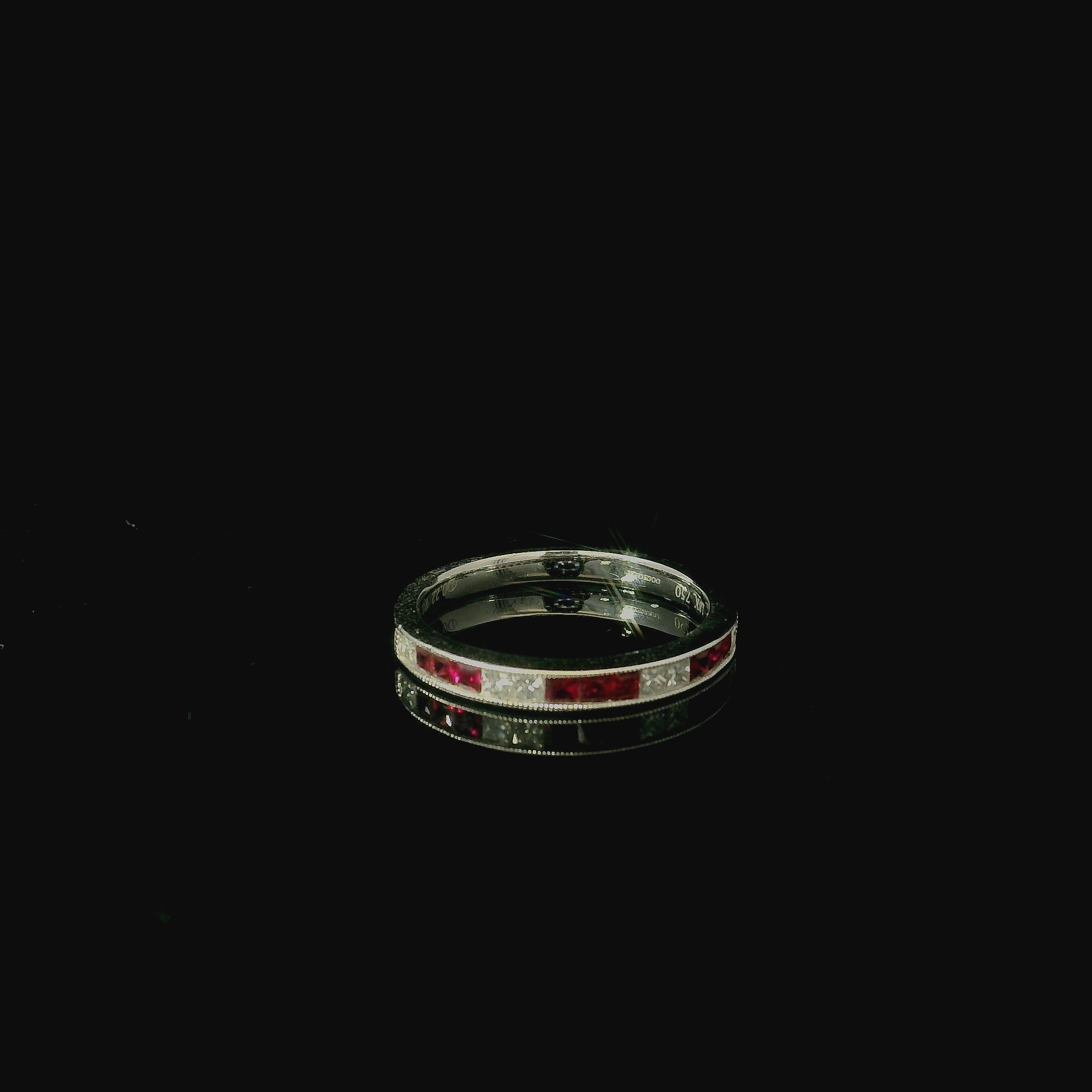 half eternity ring, ruby ring for women, ruby and diamond ring, white gold ring, west malling jewellers, kent jewellers