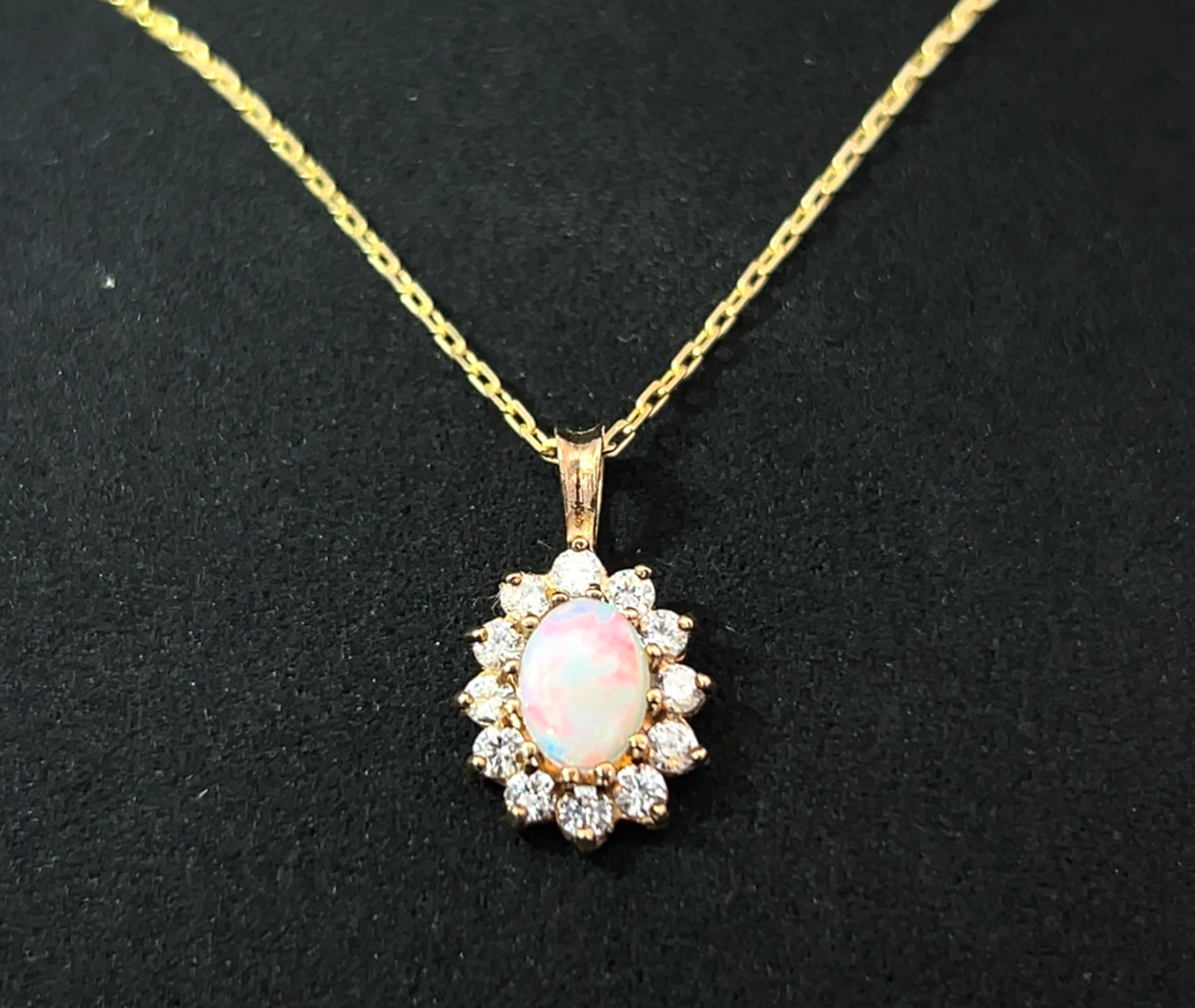 9ct Gold Opal and Cubic Zirconia Necklace