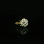 yellow gold vintage antique ring. traditional antique ring jewellery for women. daisy cluster with diamonds. diamond rings for women