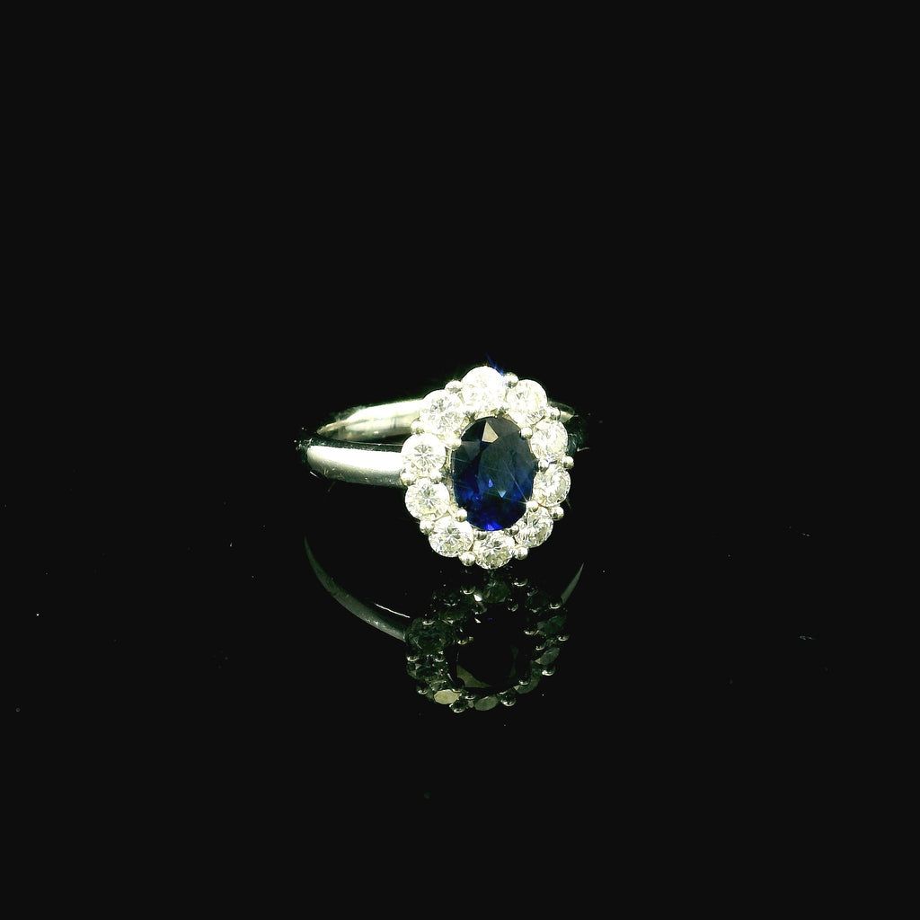 sapphire and diamond ring. white gold sapphire ring. white gold ring for women. womens sapphire ring