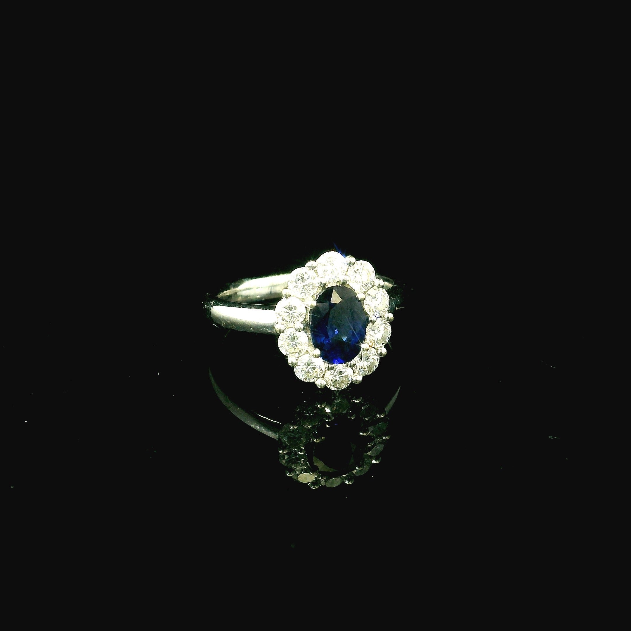 sapphire and diamond ring. white gold sapphire ring. white gold ring for women. womens sapphire ring