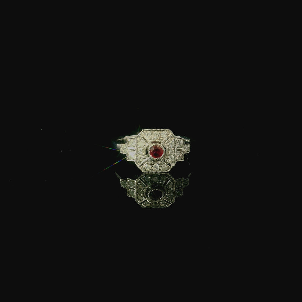 Art Deco Style Platinum Ruby and Diamond Ring - Andrew Smith Jewellers