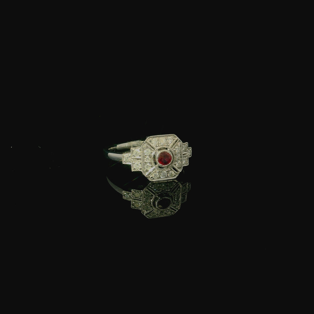 Art Deco Style Platinum Ruby and Diamond Ring - Andrew Smith Jewellers