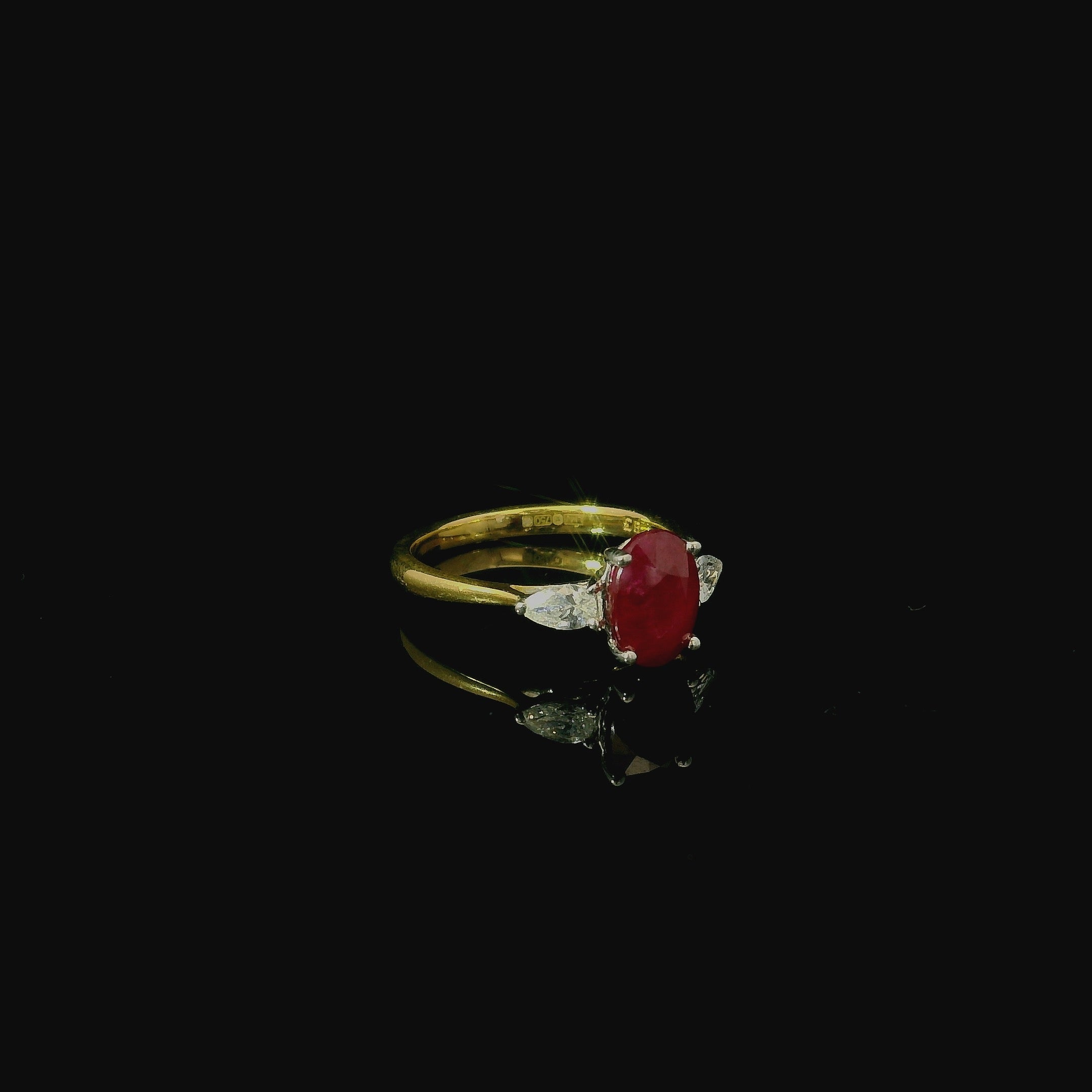 minimalist  gold ring. bright red ruby gemstone. diamond ring. gift for women