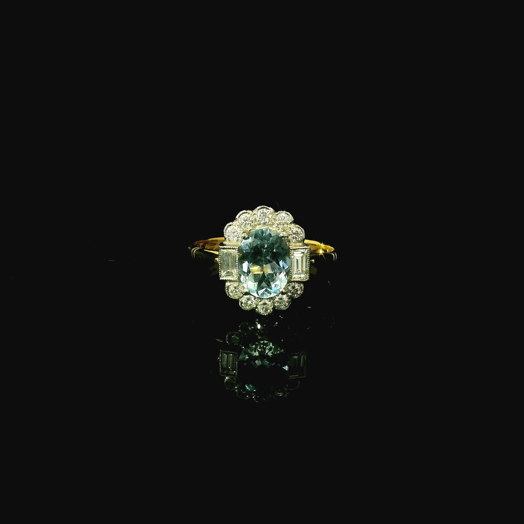 aquamarine and diamond ring with flower inspired design - gold ring gift for women in west malling