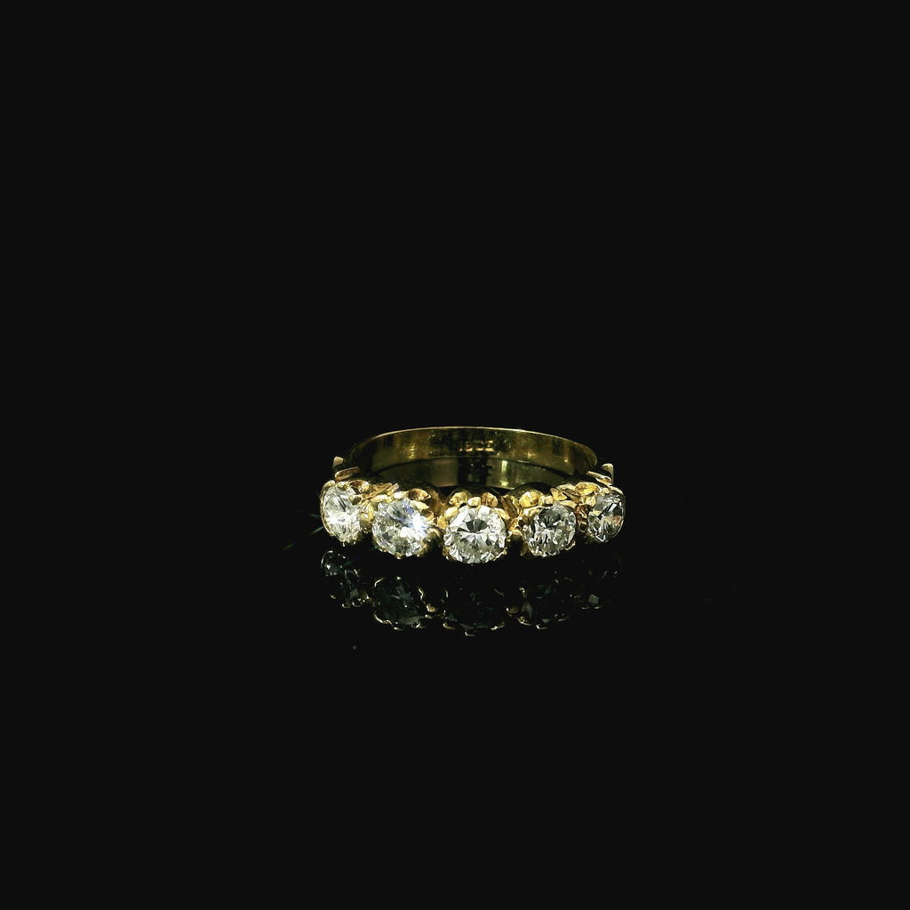 elegant yellow gold 18ct ring with five diamonds. gift for women. authentic gold jewellery for sale