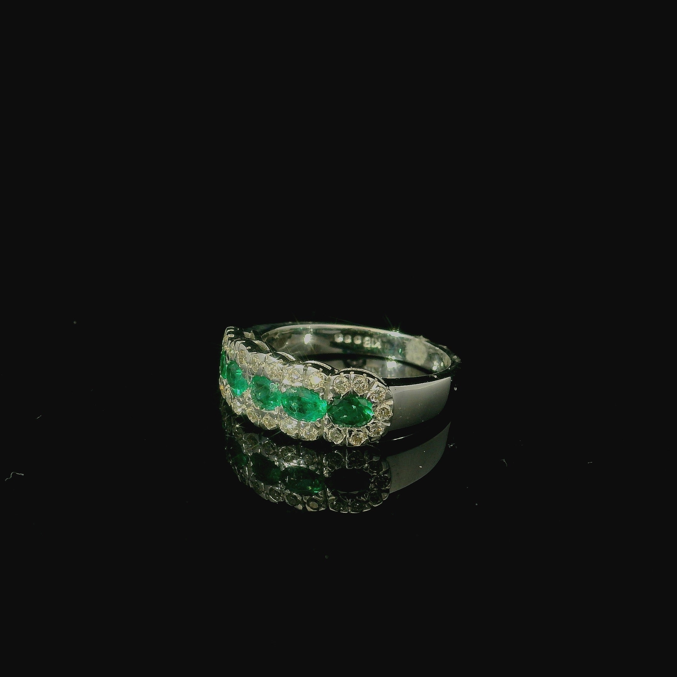 white gold emerald ring. diamond ring. wedding gift.