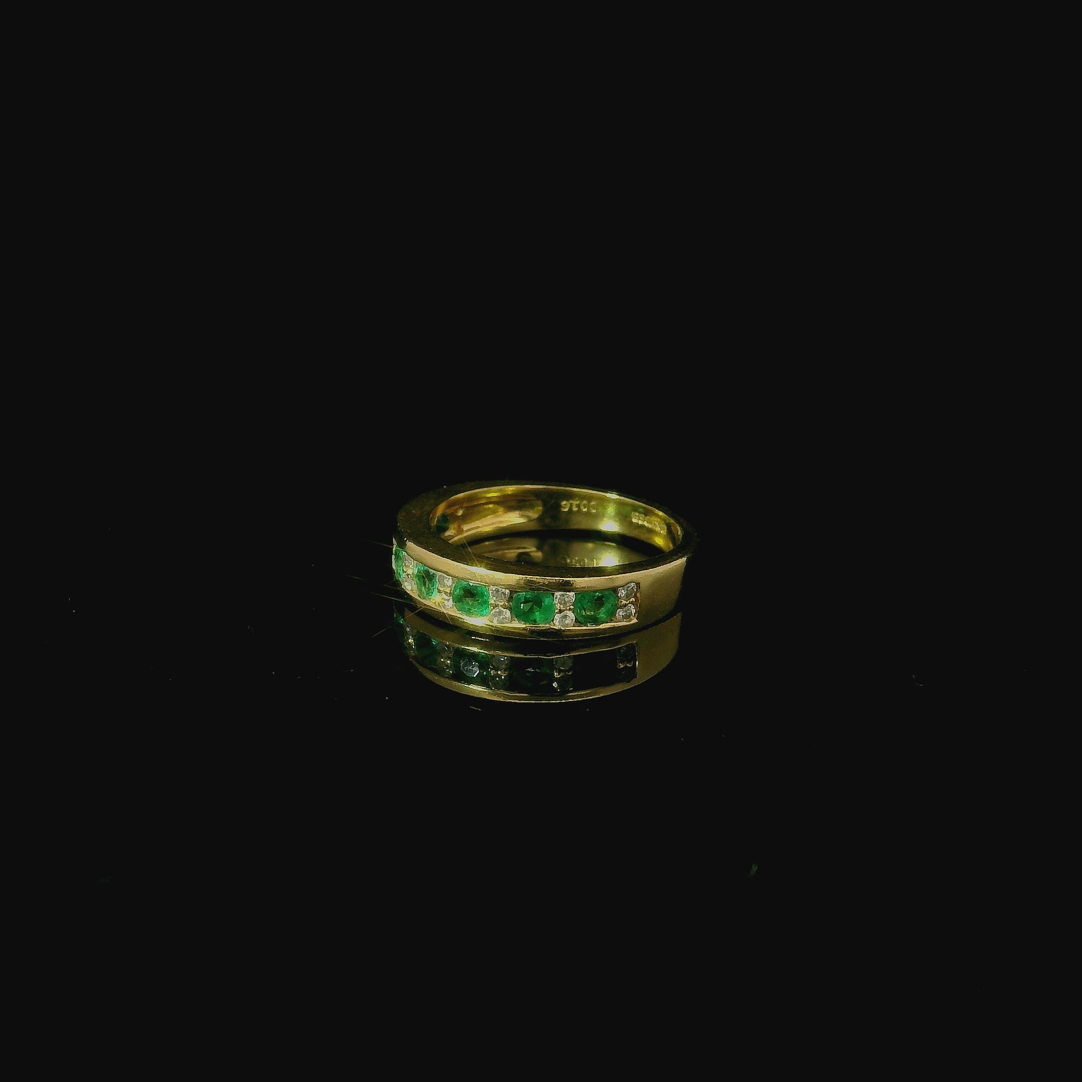18ct Yellow Gold Channel Set Emerald and Diamond Half Eternity Ring - Andrew Smith Jewellers