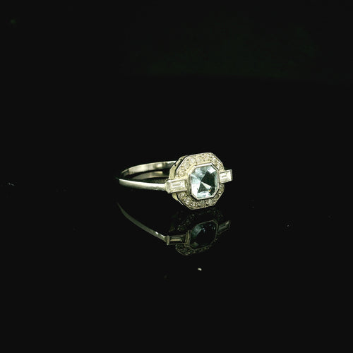 18ct Platinum Aquamarine and Diamond Ring - Octagonal Cut