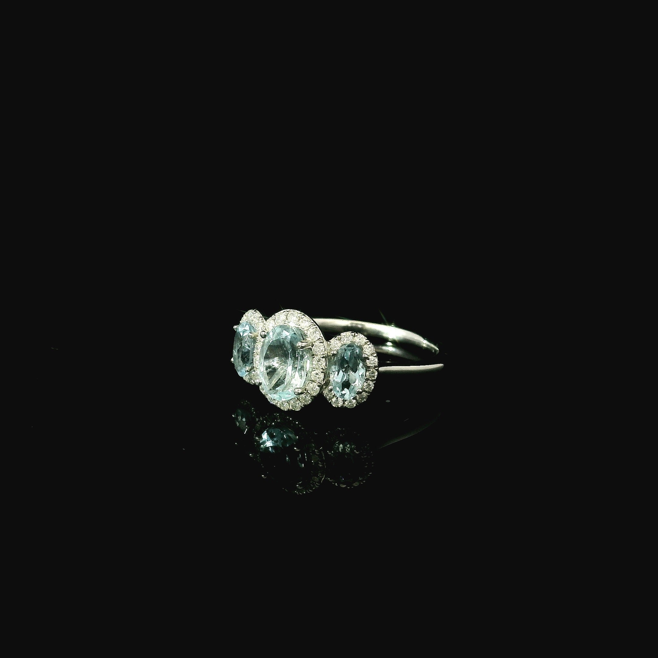 platinum aquamarine ring. diamond halo ring. ring for women gift