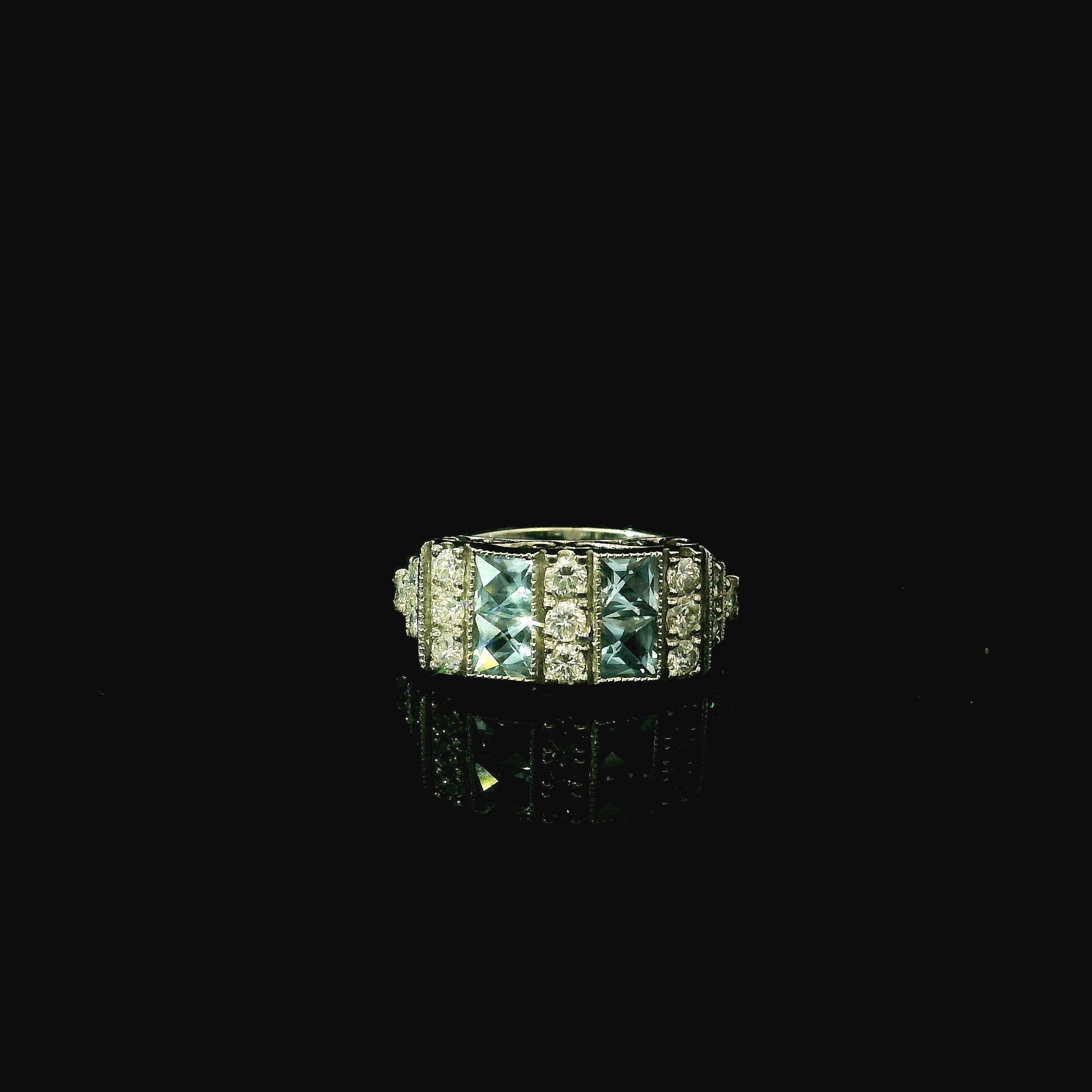 aquamarine ring. diamond ring for women. bold art deco 1920s ring. luxury ring for women
