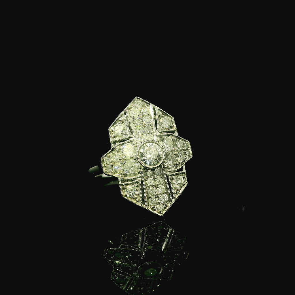 art deco inspired ring. diamond platinum ring for women. womens jewellery kent