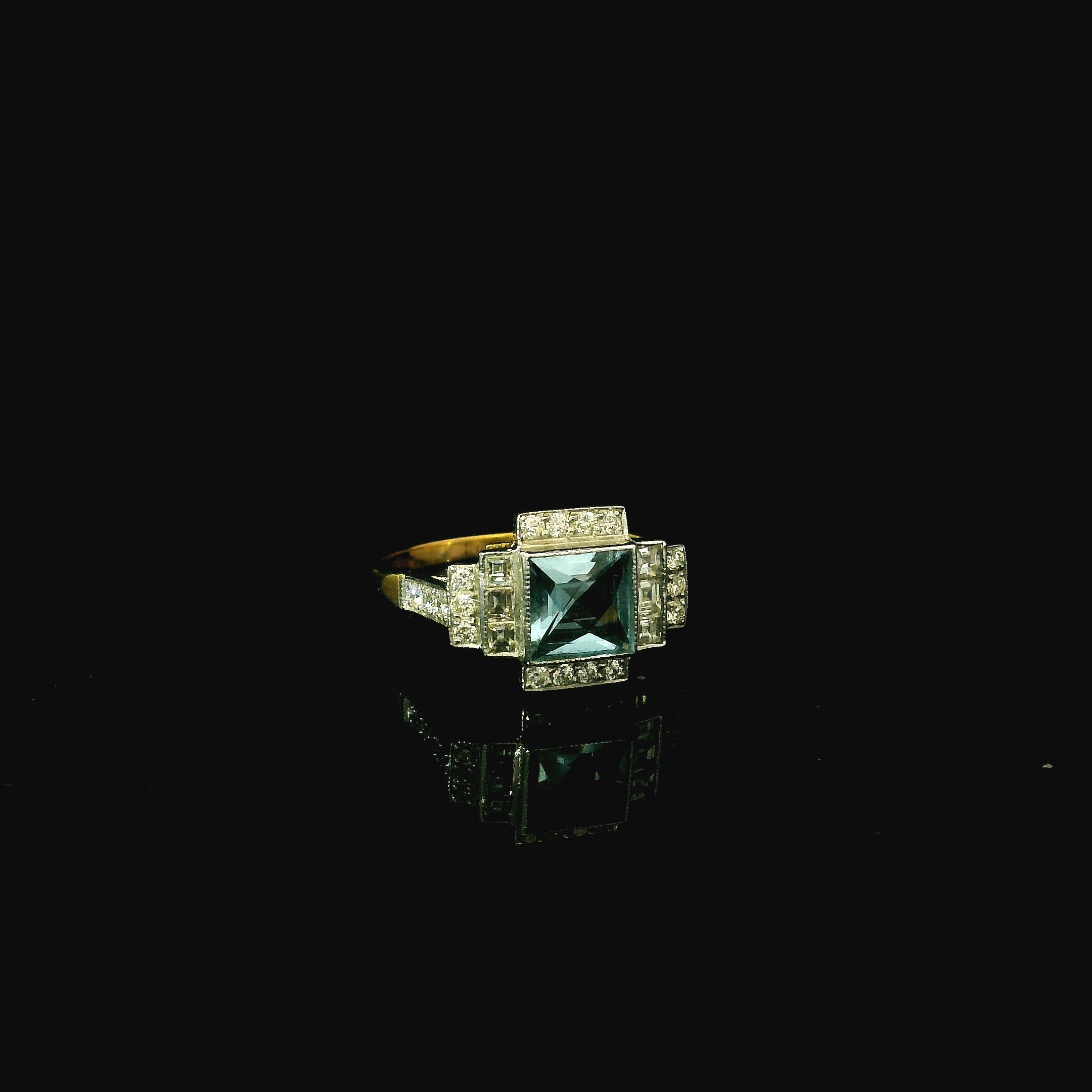 square aquamarine statement gold ring available in kent
