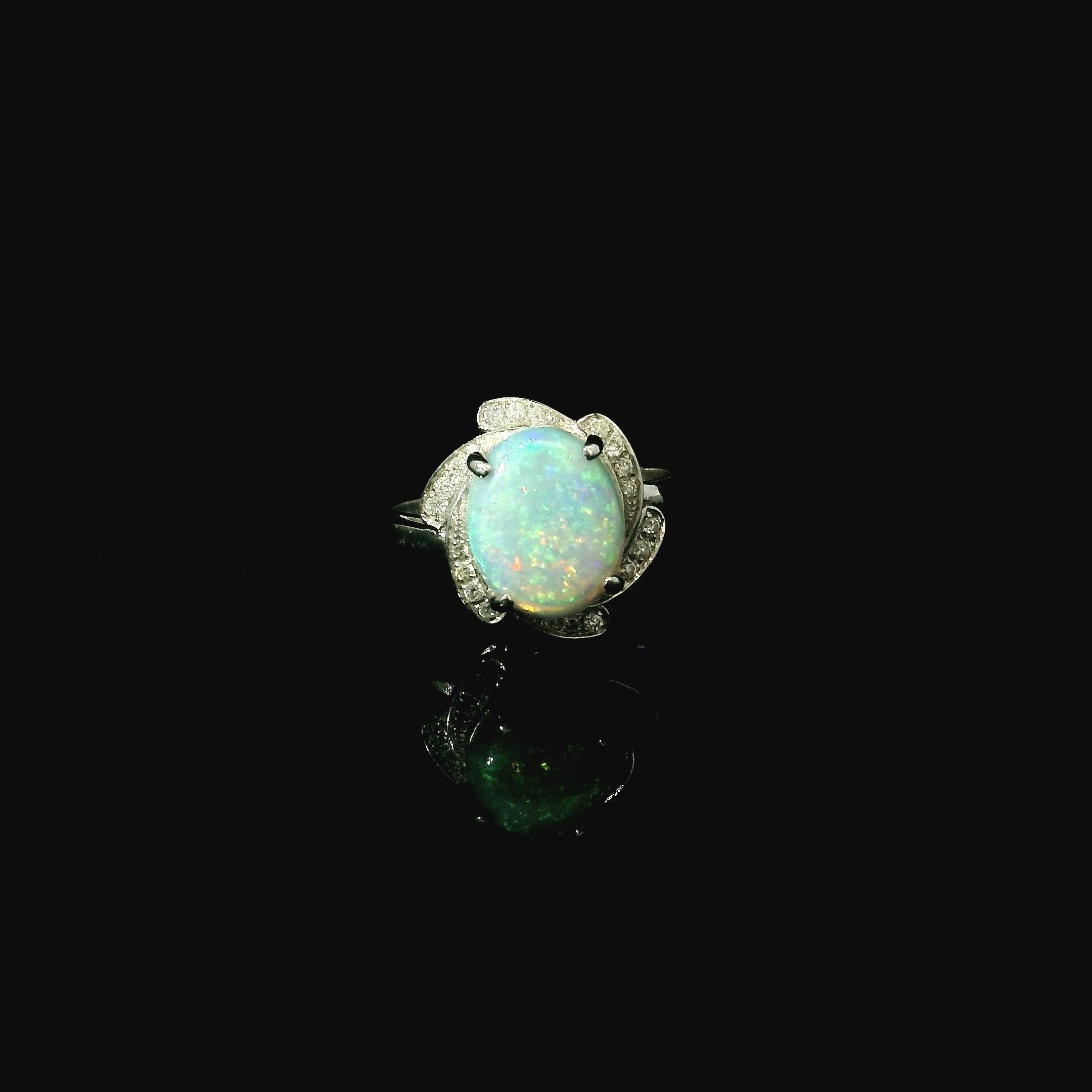 18ct White Gold Opal and Diamond Cluster Ring - Andrew Smith Jewellers