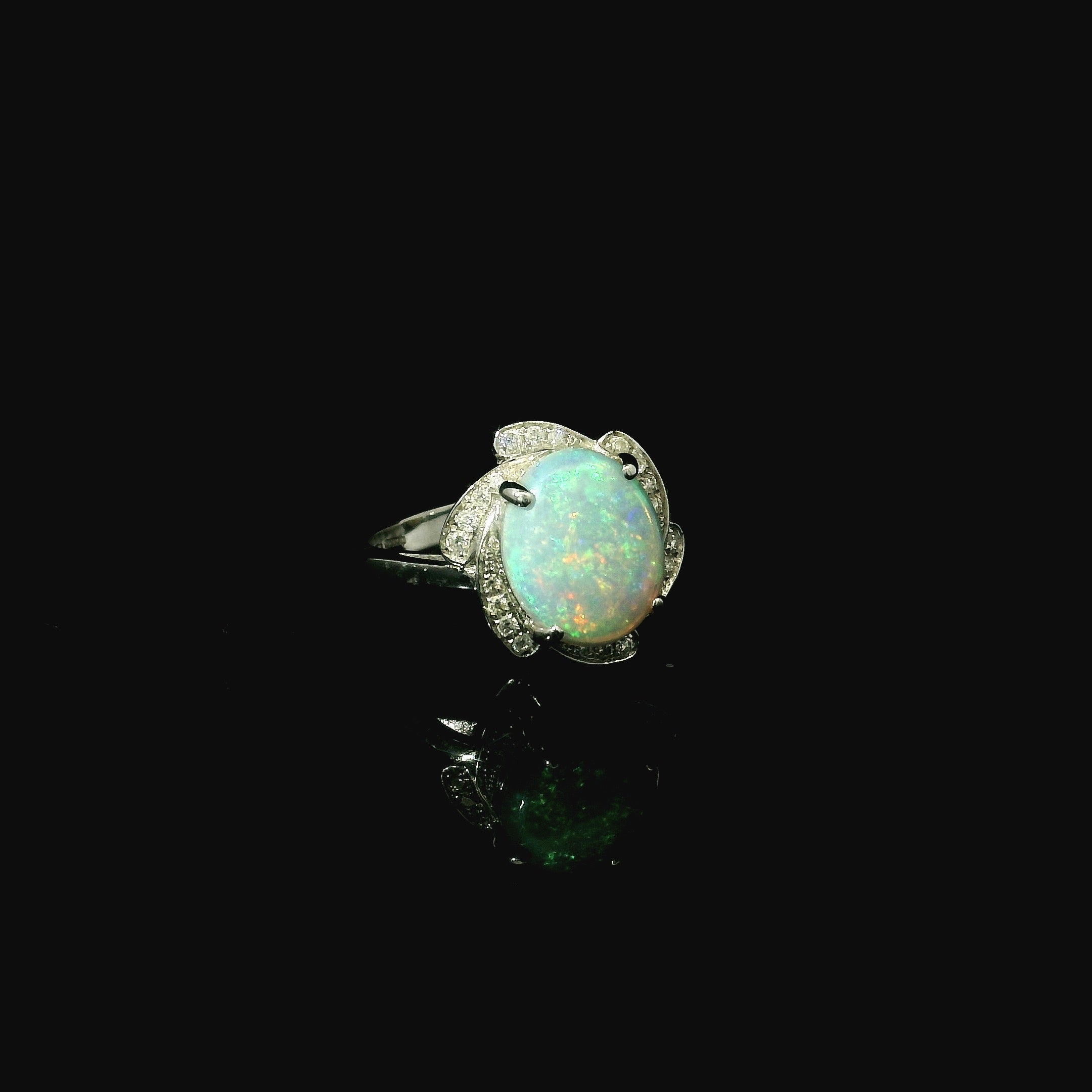 18ct White Gold Opal and Diamond Cluster Ring - Andrew Smith Jewellers