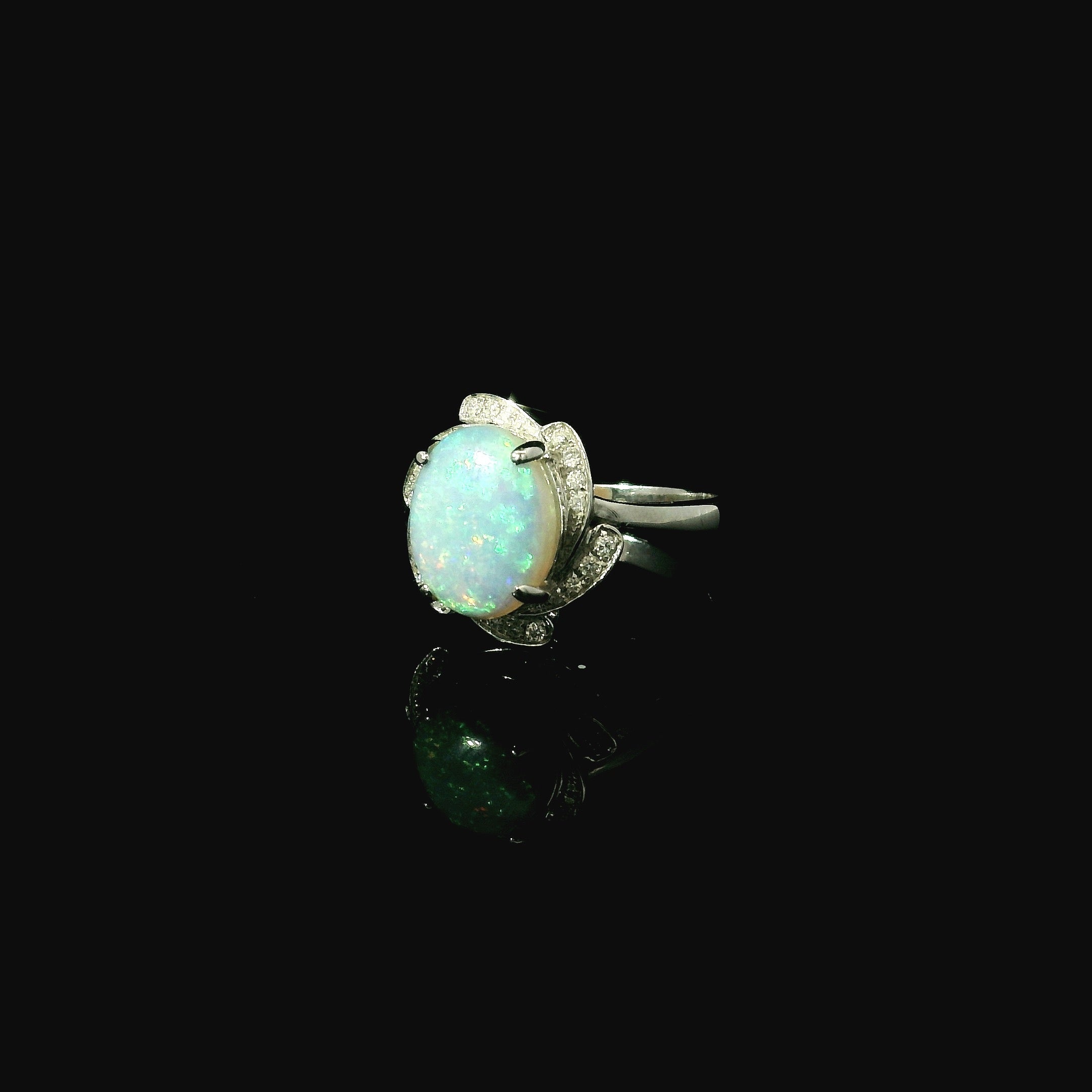 18ct White Gold Opal and Diamond Cluster Ring - Andrew Smith Jewellers